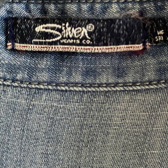 SILVER M Chambray Romper Drawstring Waist Roll Tab Sleeves Button Front Lyocell - Picture 4 of 10
